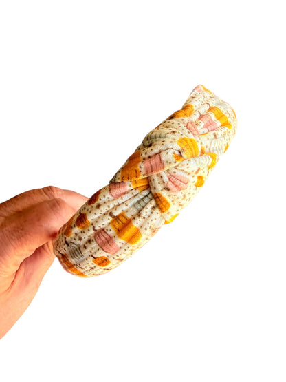 Fall Pumpkin Print Knotted Headband for Girls – Autumn Fabric Headband