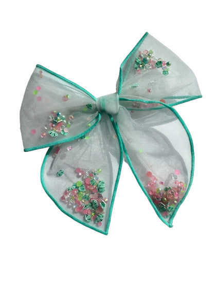 Seashell Shaker Hair Bows - Ocean Glitter Bow for Girls