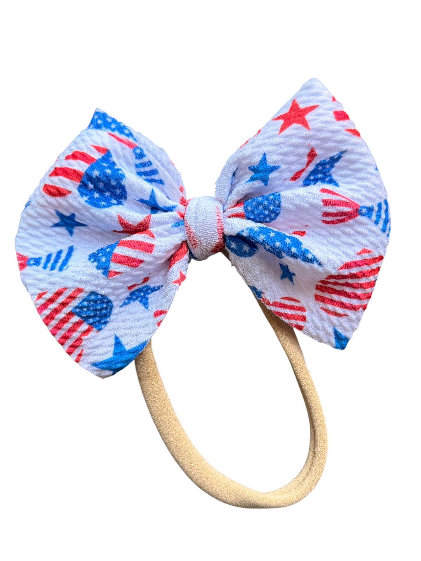 Patriotic Baby Headbands | Liverpool Fabric Bow on Soft Nylon Headband | 4th of July