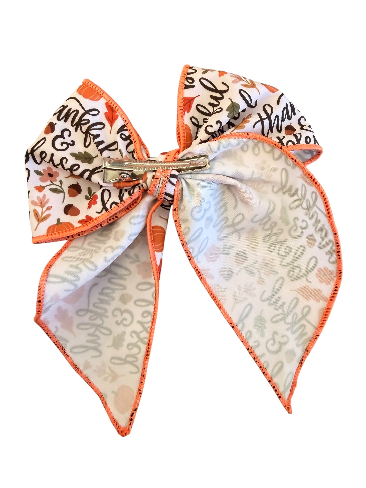 Thankful & Blessed Fabric Sailor Hair Bow – Thanksgiving Hair Bow for Girls