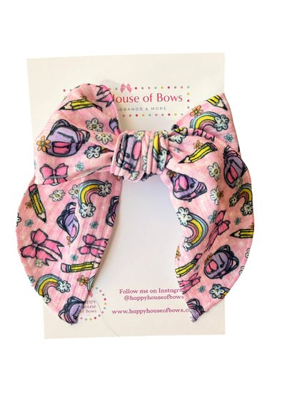 Pink Back to School Hair Bows for Little Girls