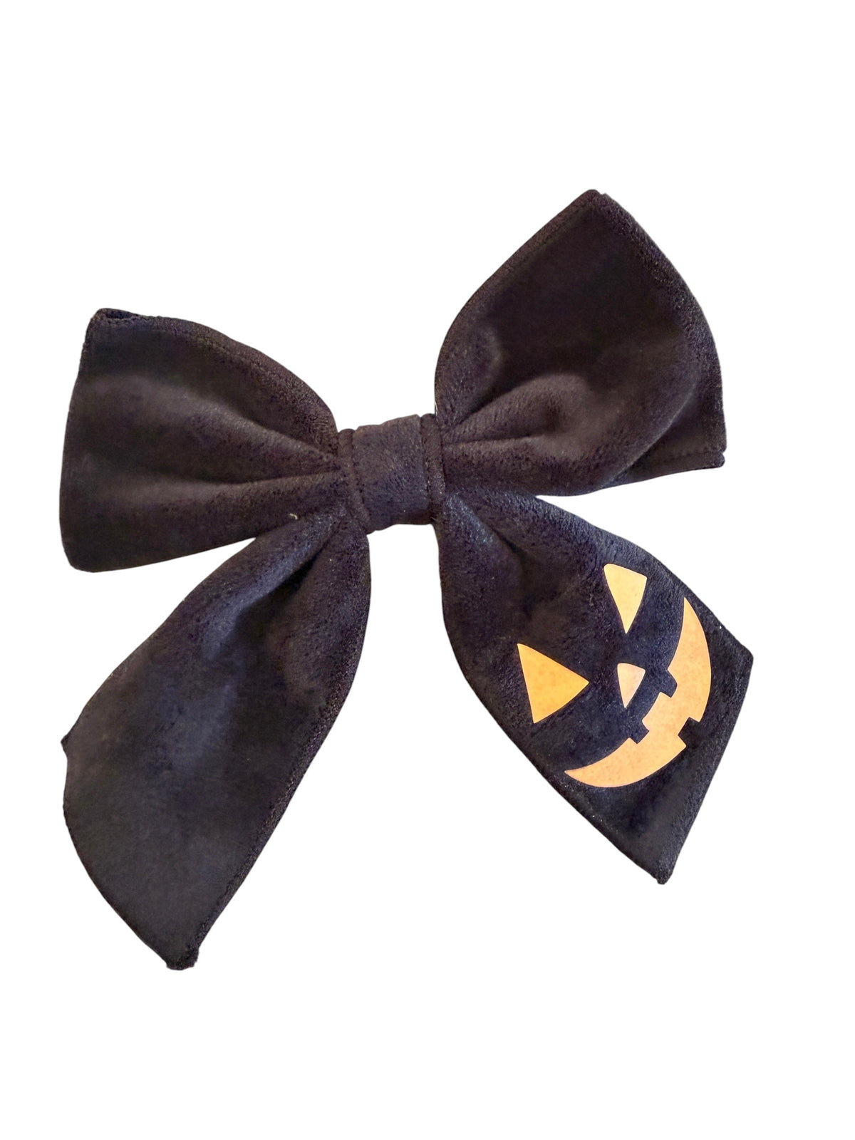 Velvet Pumpkin Jack-O-Lantern Sailor Hair Bow – Halloween Bow for Girls