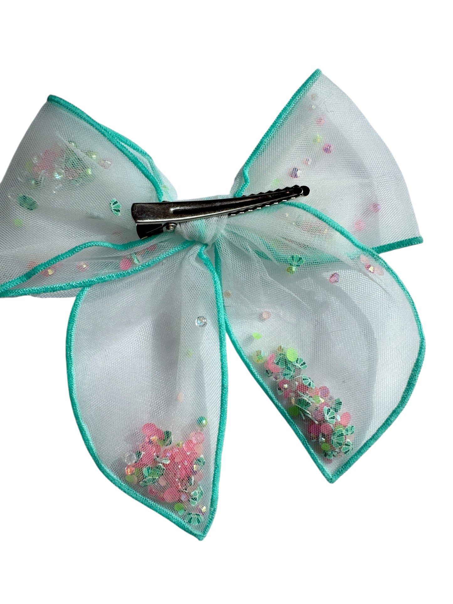 Seashell Shaker Hair Bows - Ocean Glitter Bow for Girls