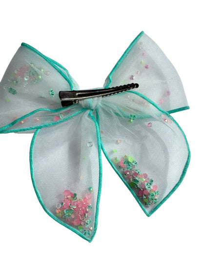 Seashell Shaker Hair Bows - Ocean Glitter Bow for Girls