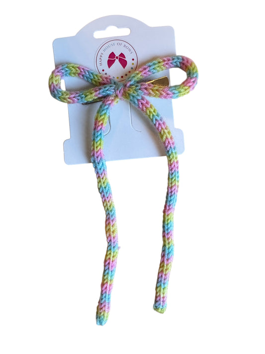 Knit Long Tail Hair Bows for Girls - Pastel Pink Coquette Bows in 2 Sizes