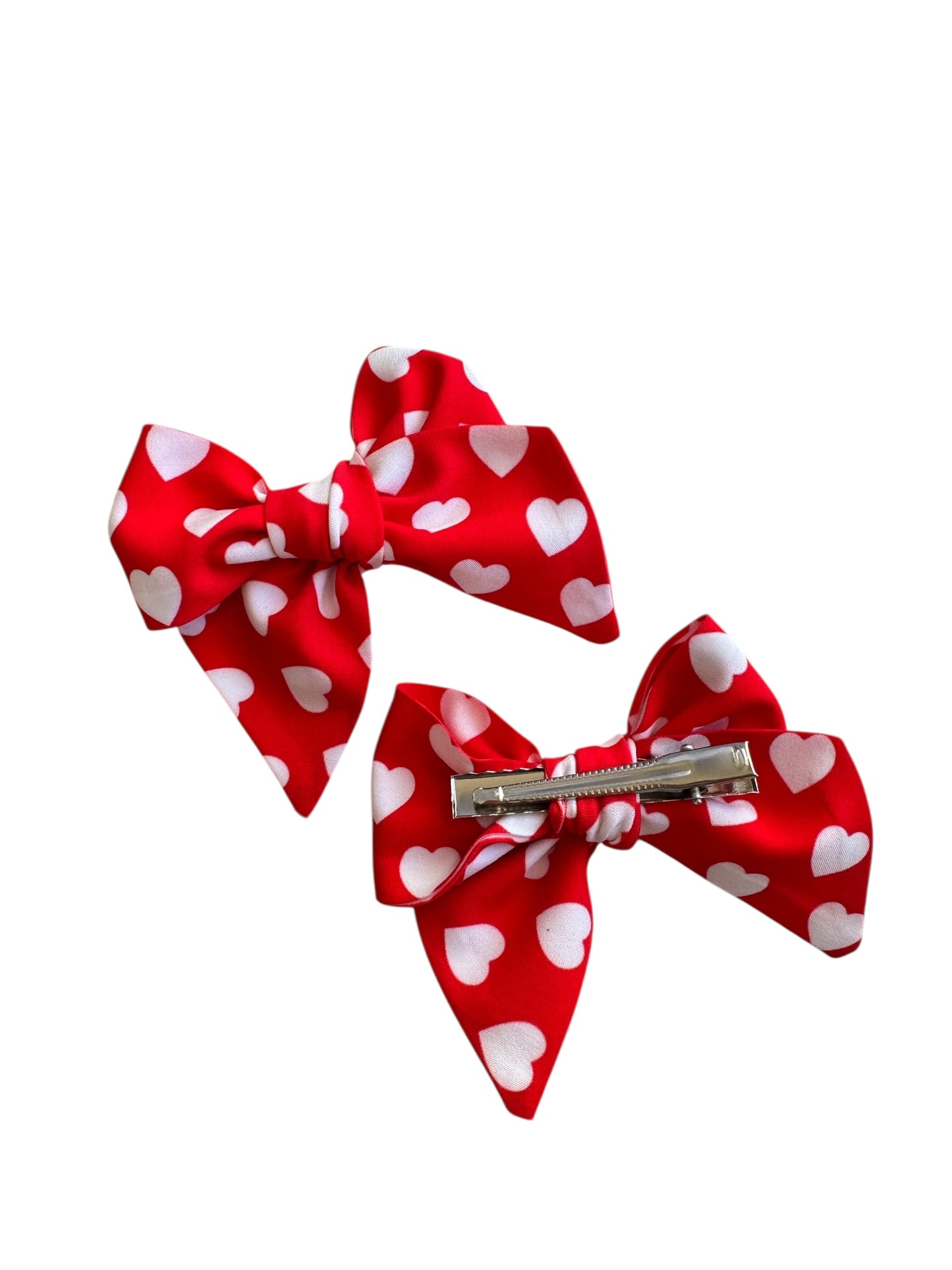 Red and White Hearts Hair Bows - Valentine's Day Hair Bows for Girls
