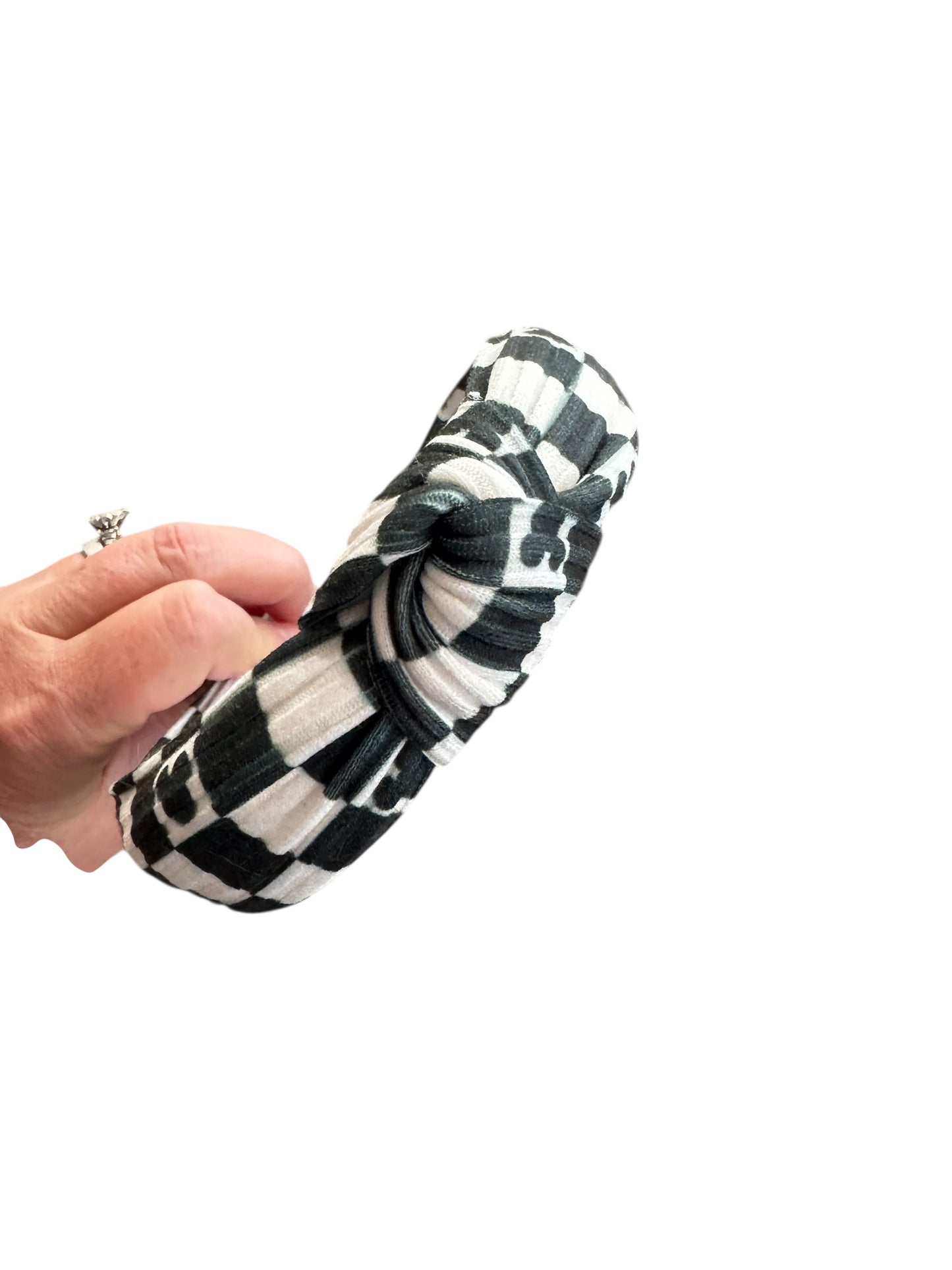 Black Checkered Mouse Headband - Knotted Headband for Girls