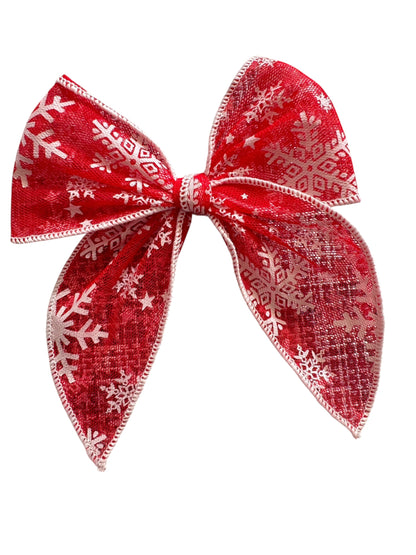 Red Snowflake Sheer Hair Bows - Christmas Glitter Bows for Girls
