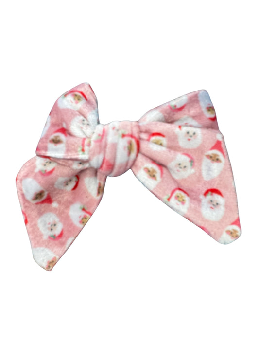 Pink Velvet Santa Hair Bows - Christmas Holiday Clips & Headbands