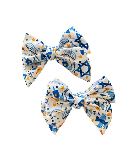 Hanukkah Hair Bows - White Holiday Accessories
