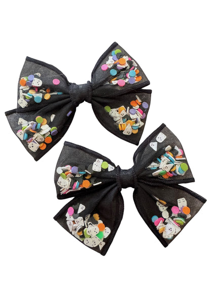 Halloween Ghost Shaker Hair Bow Set – Cute Black Tulle with Ghosts for Girls