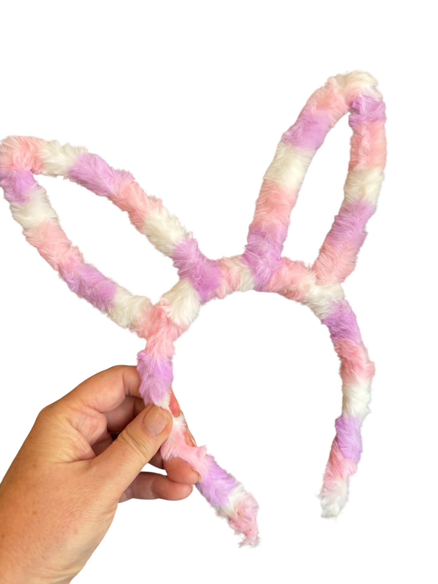 Easter Bunny Ear Headband - Fuzzy Striped Headband for Girls & Kids