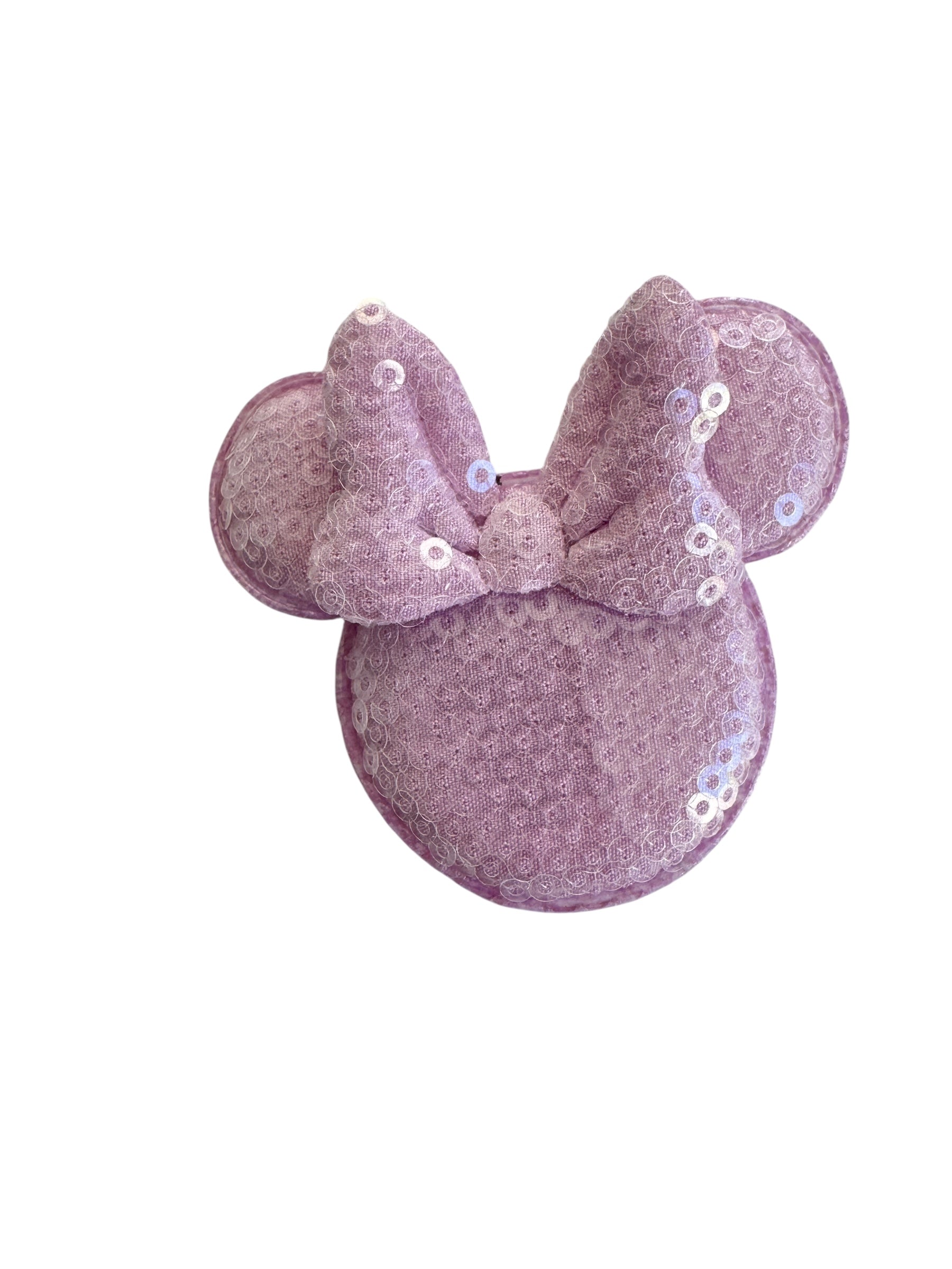 Pink sequin mouse ears hair bow on a white background
