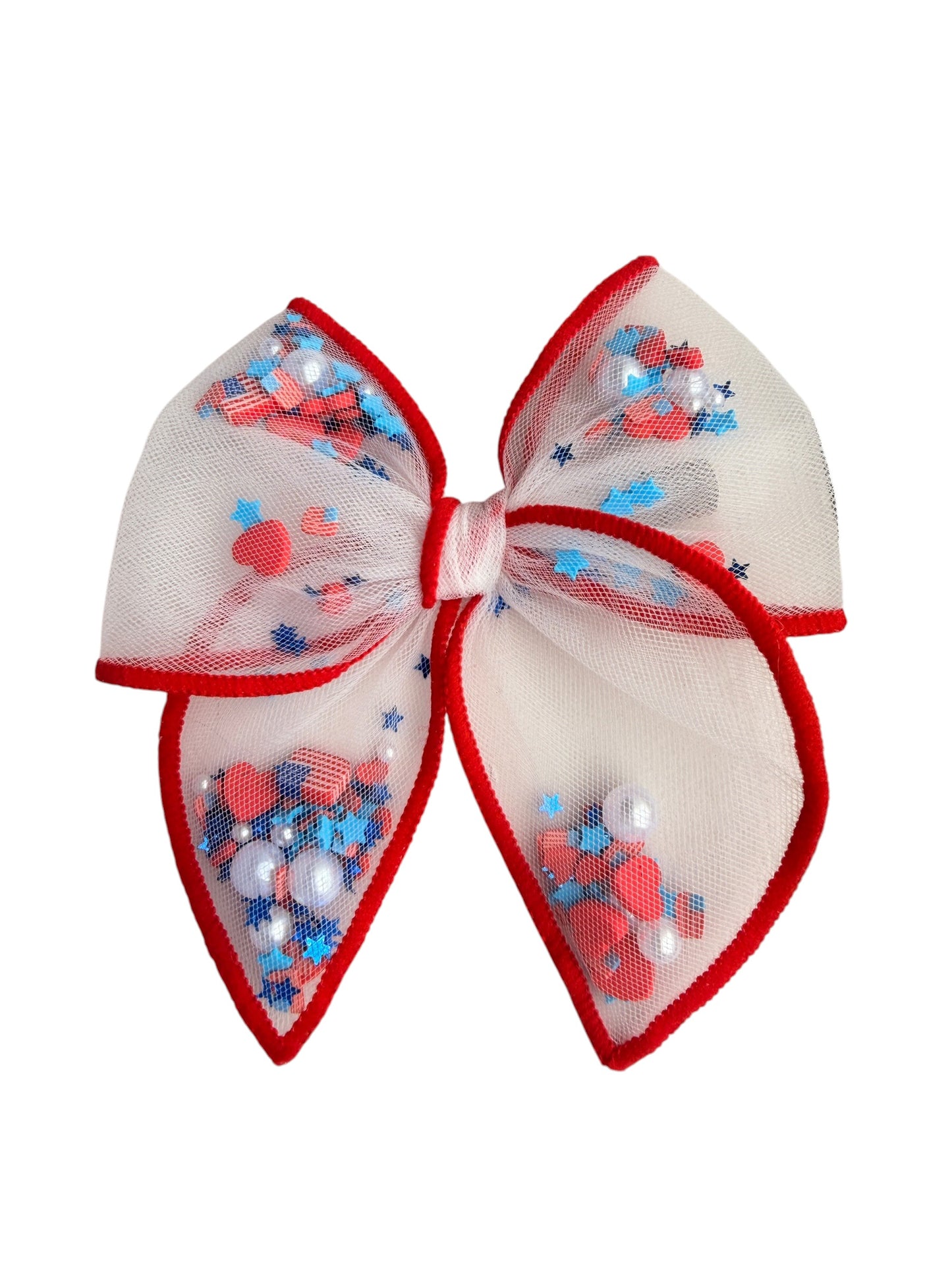 Flags & Hearts Shaker Hair Bows – Patriotic 4th of July Alligator Clip