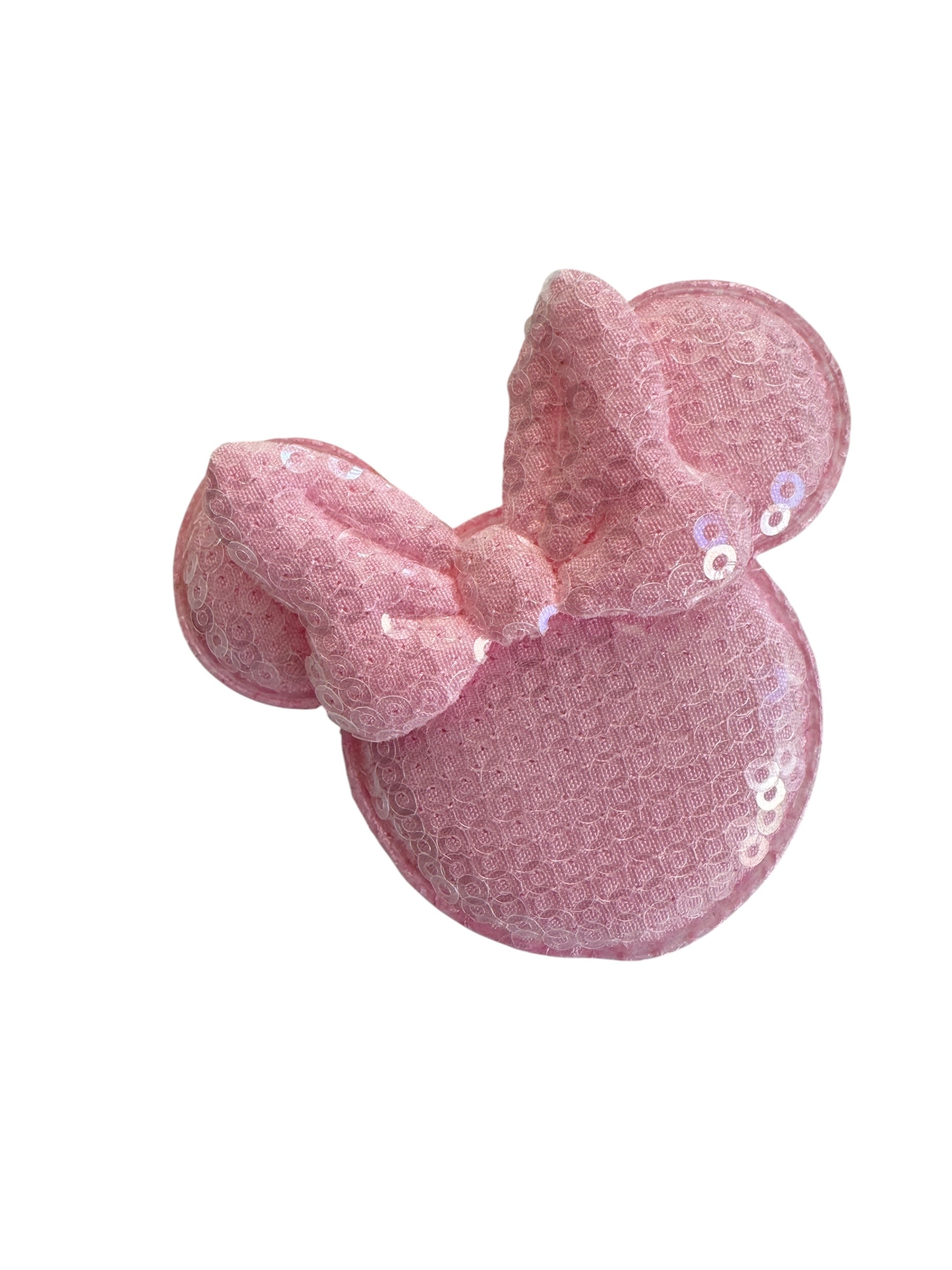 Pink sequin minnie bow on a white background
