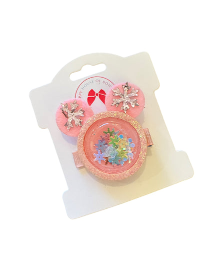 Mouse Snowflake Shaker Clips - Christmas Interactive Hair Clips with Confetti