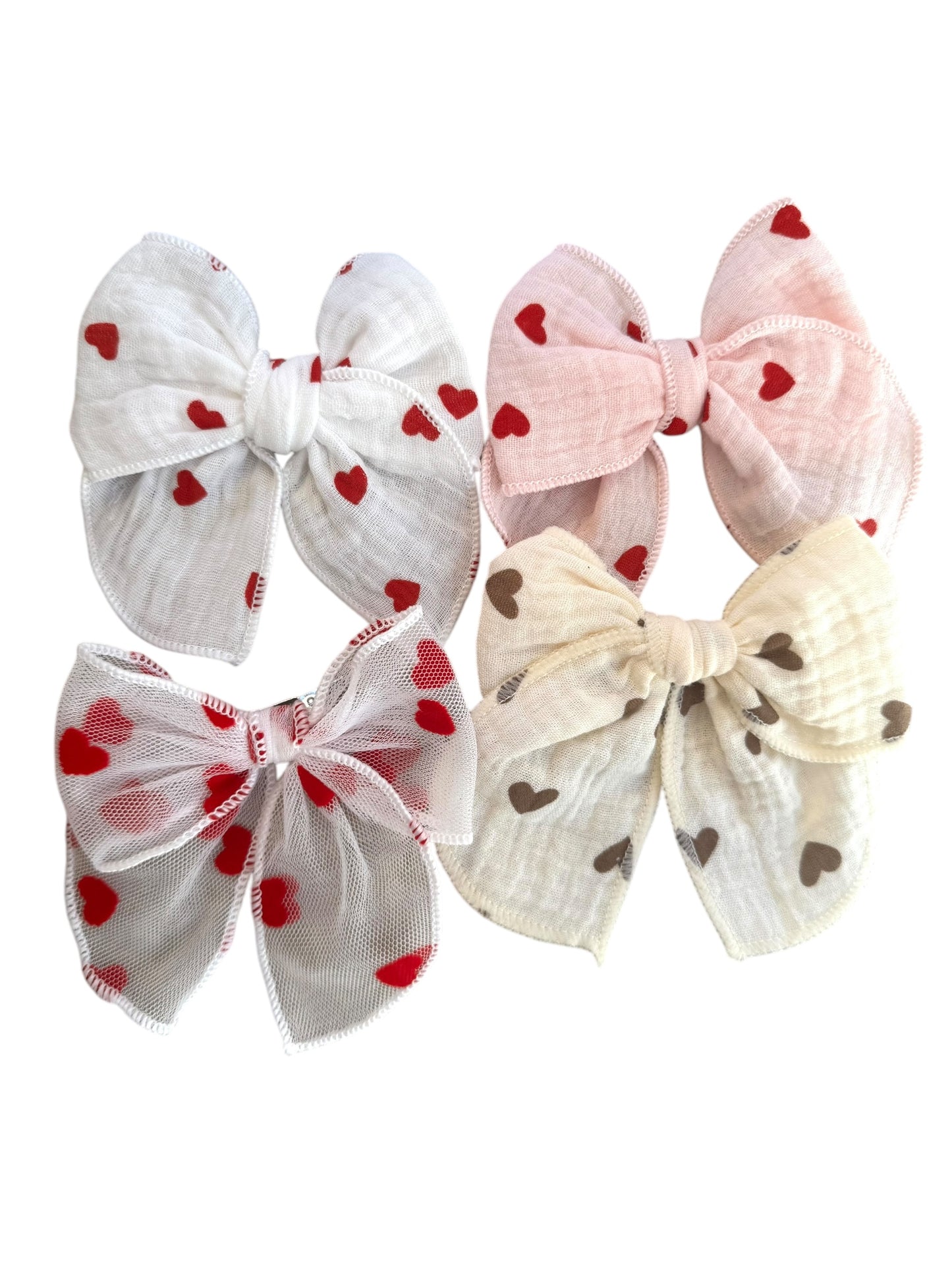 *Hearts Muslin Hair Bows