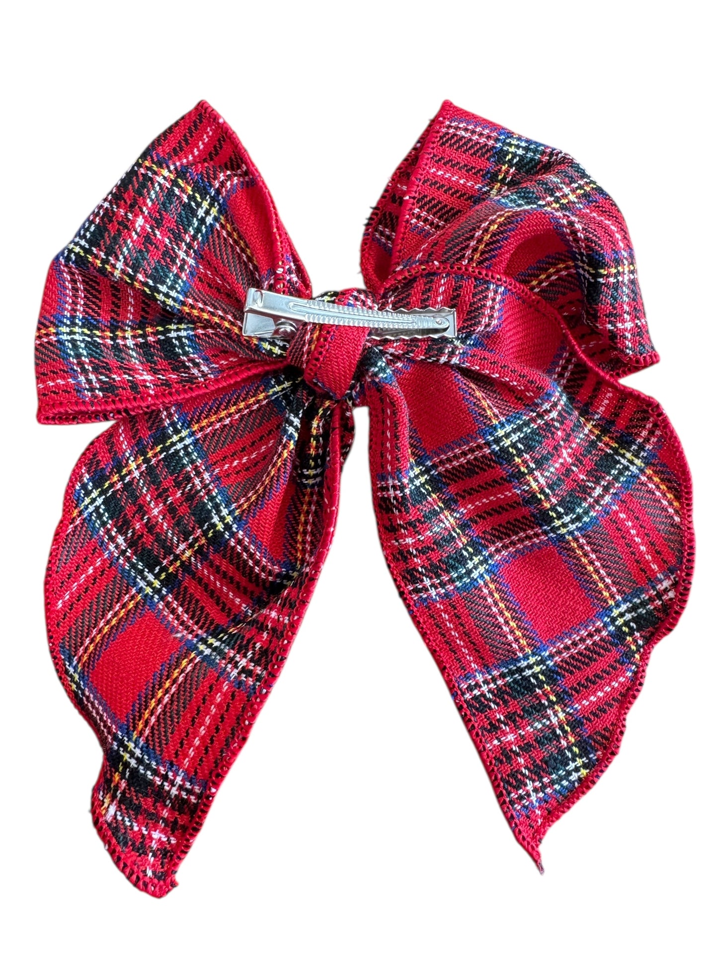 Holiday Red Flannel Hair Bow - Red Plaid Christmas Bow for Girls