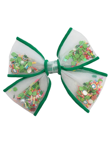 St. Patrick's Day Rainbow Shamrock Shaker Bow - Glitter Alligator Clip
