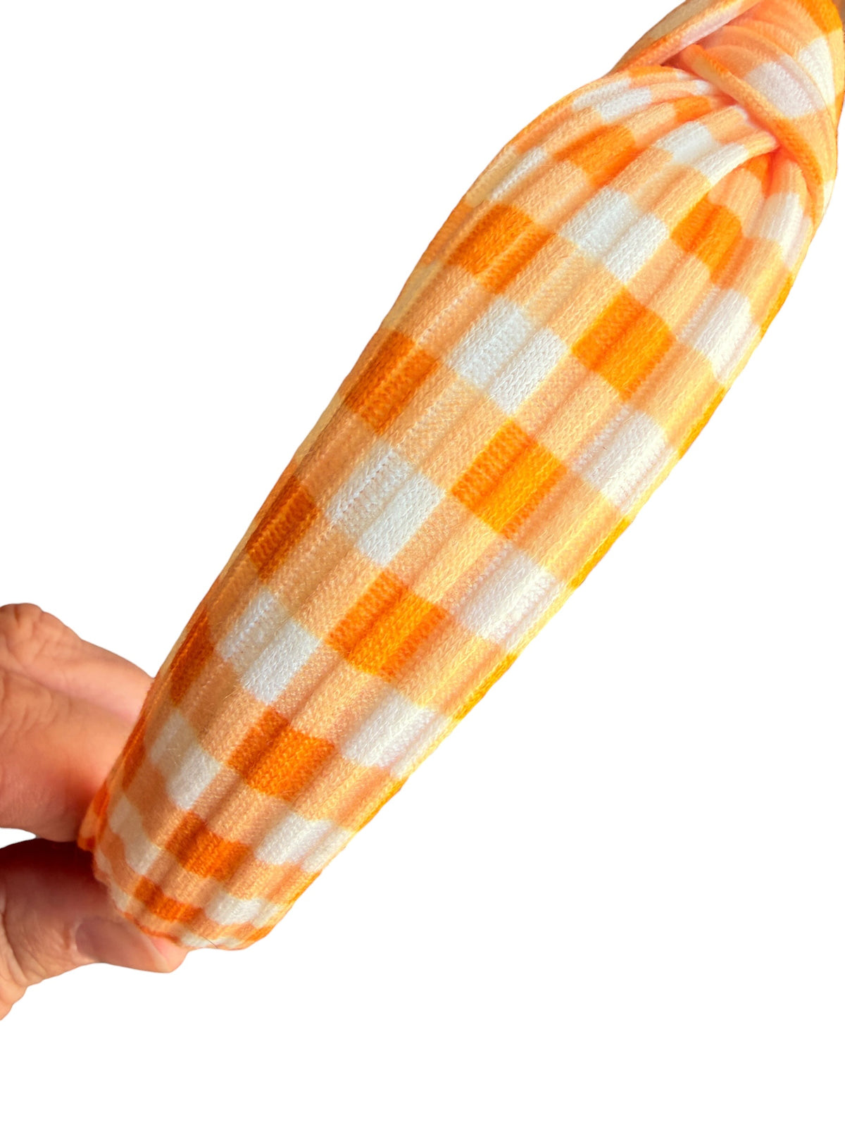Orange Gingham Knotted Headband – Halloween Headband for Girls & Moms