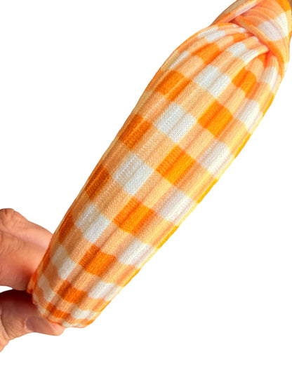 Orange Gingham Knotted Headband – Halloween Headband for Girls & Moms