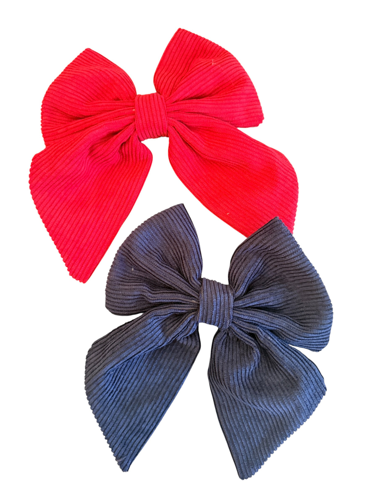 Ribbed Corduroy Sailor Hair Bow for Girls – Navy & Red