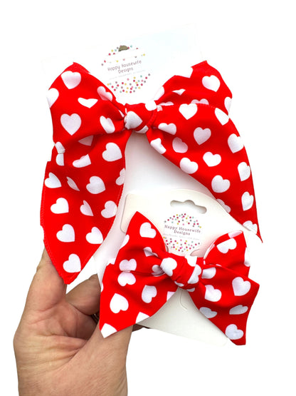 *Red and White Hearts Hair Bows