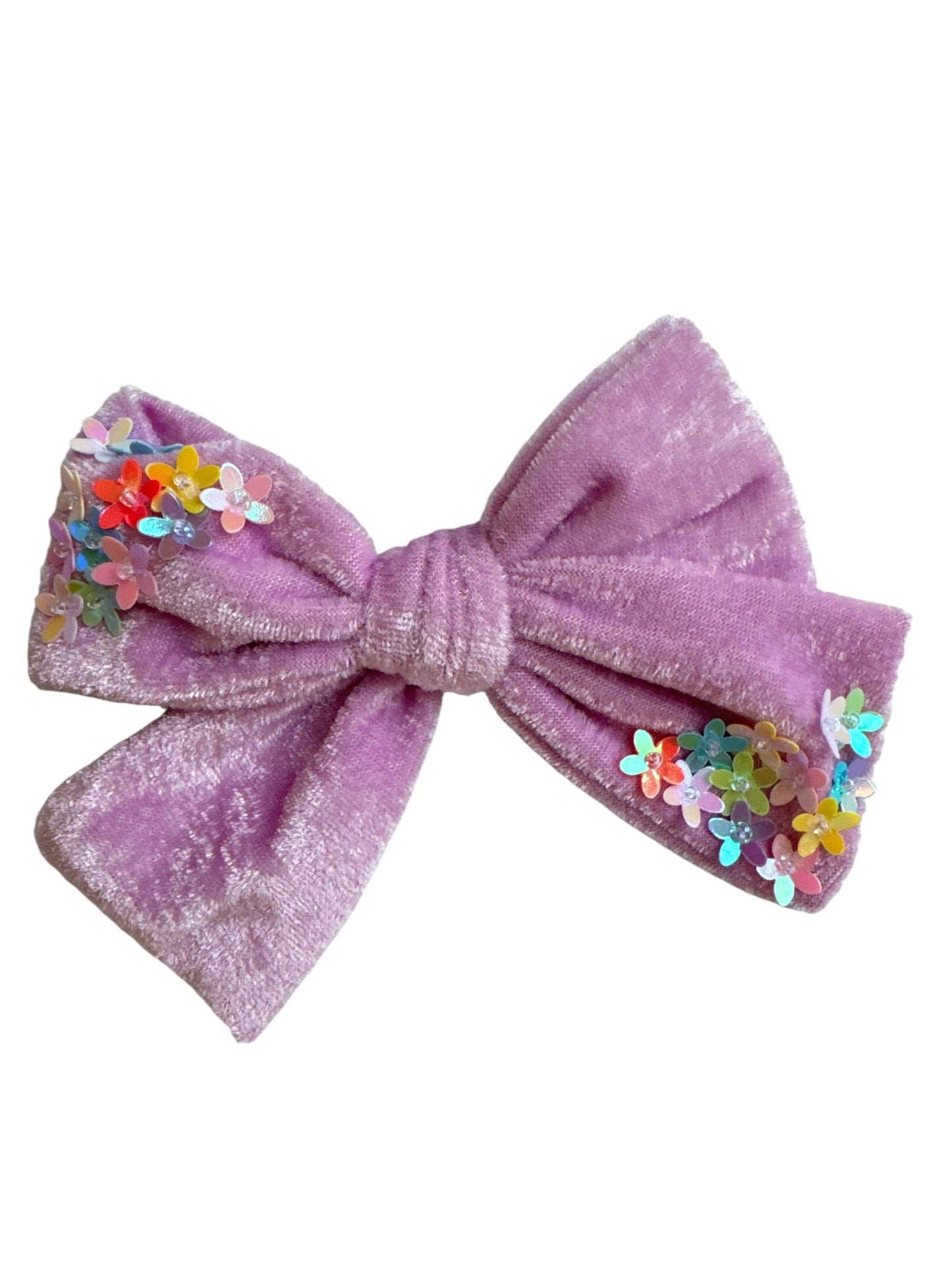Velvet Hair Bows with Sequin Flowers - Girls Alligator Clip Bows
