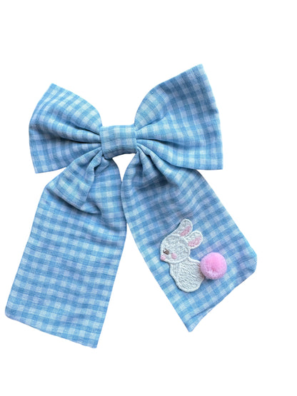 Gingham Bunny Hair Bows - Easter Bow with Alligator Clip
