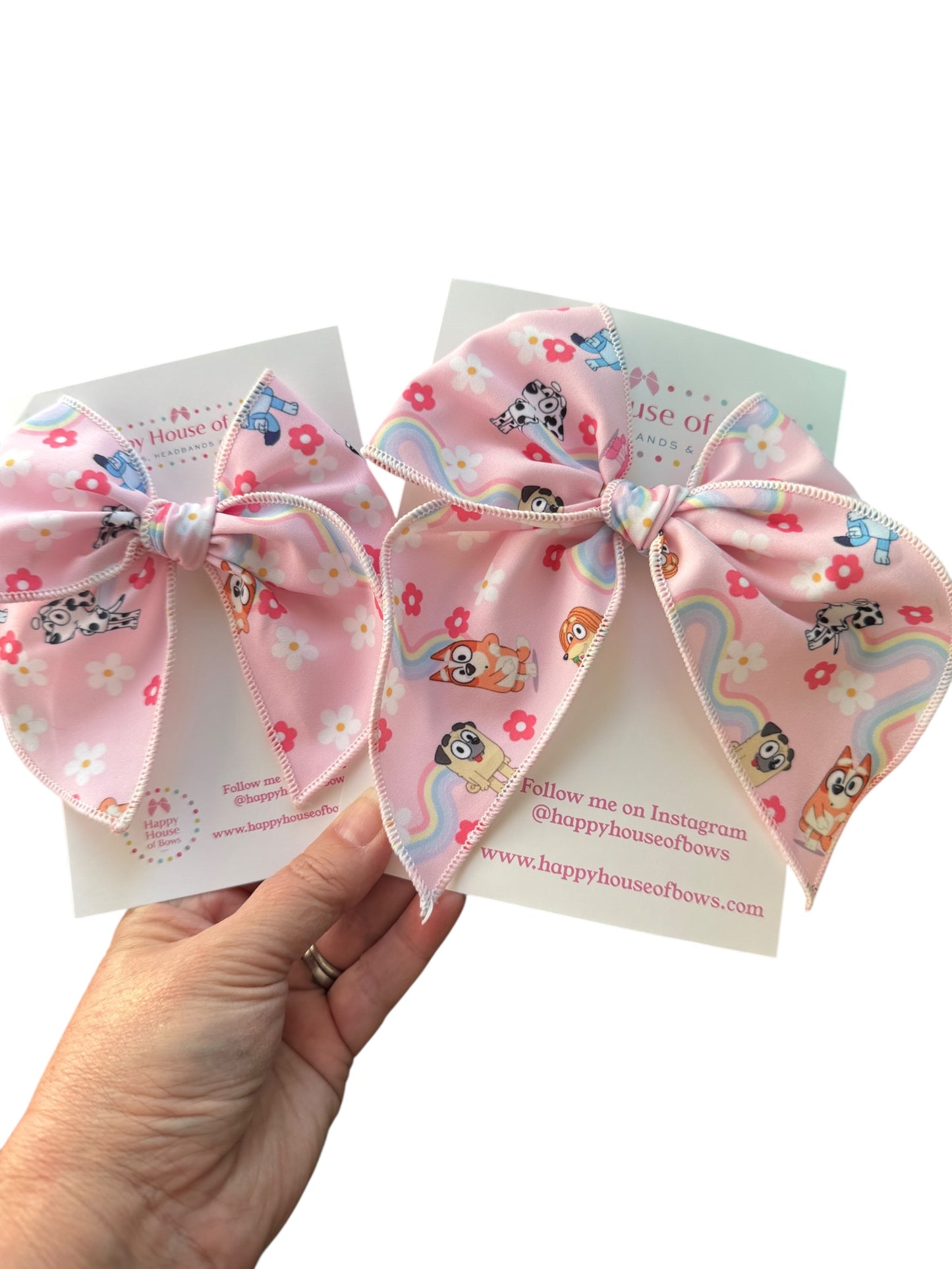 Bluey Hair Bow for Girls - Blue Dog Rainbow Bow
