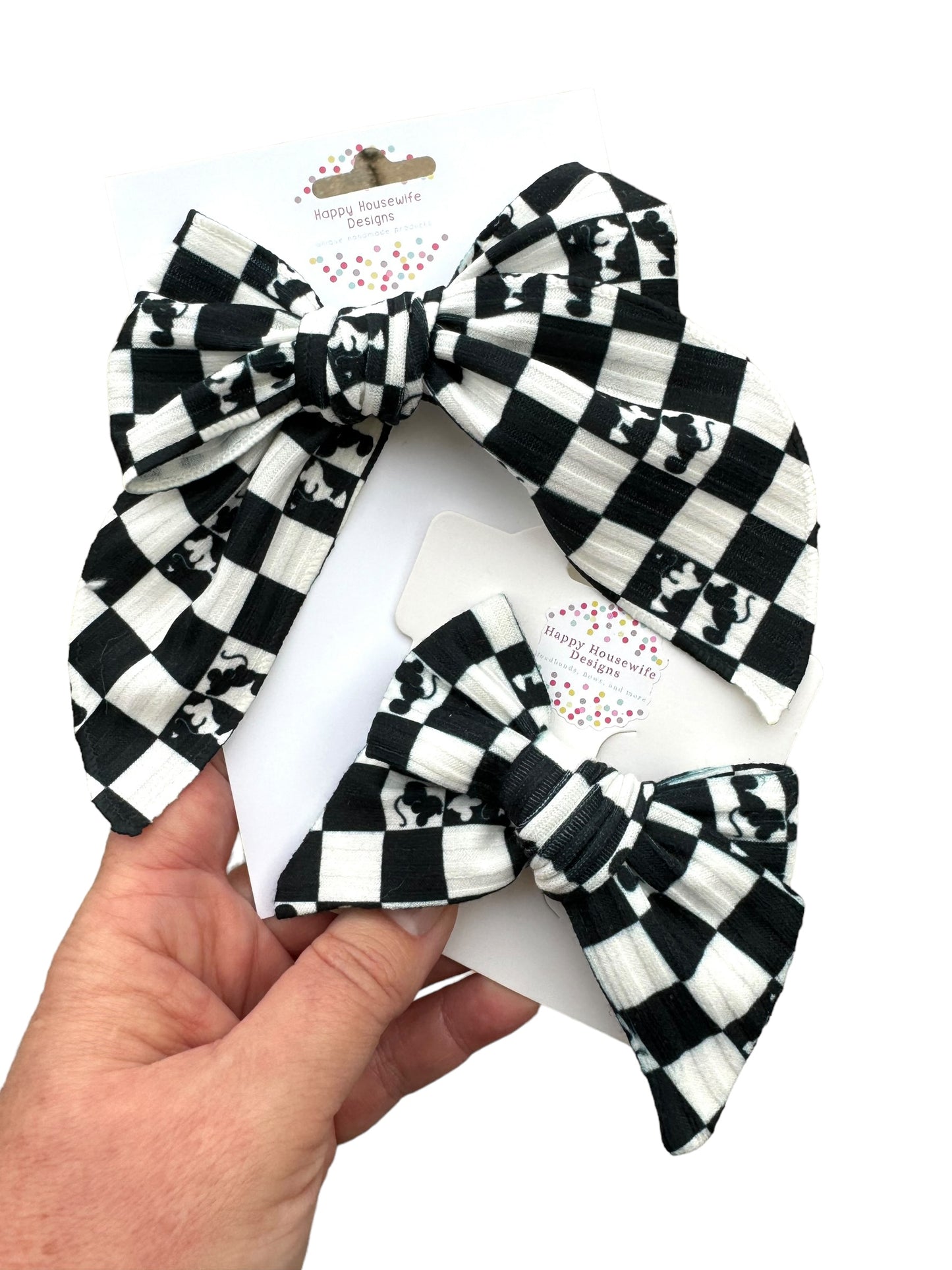 *Black Checkered Mouse Kiss Hair Bow