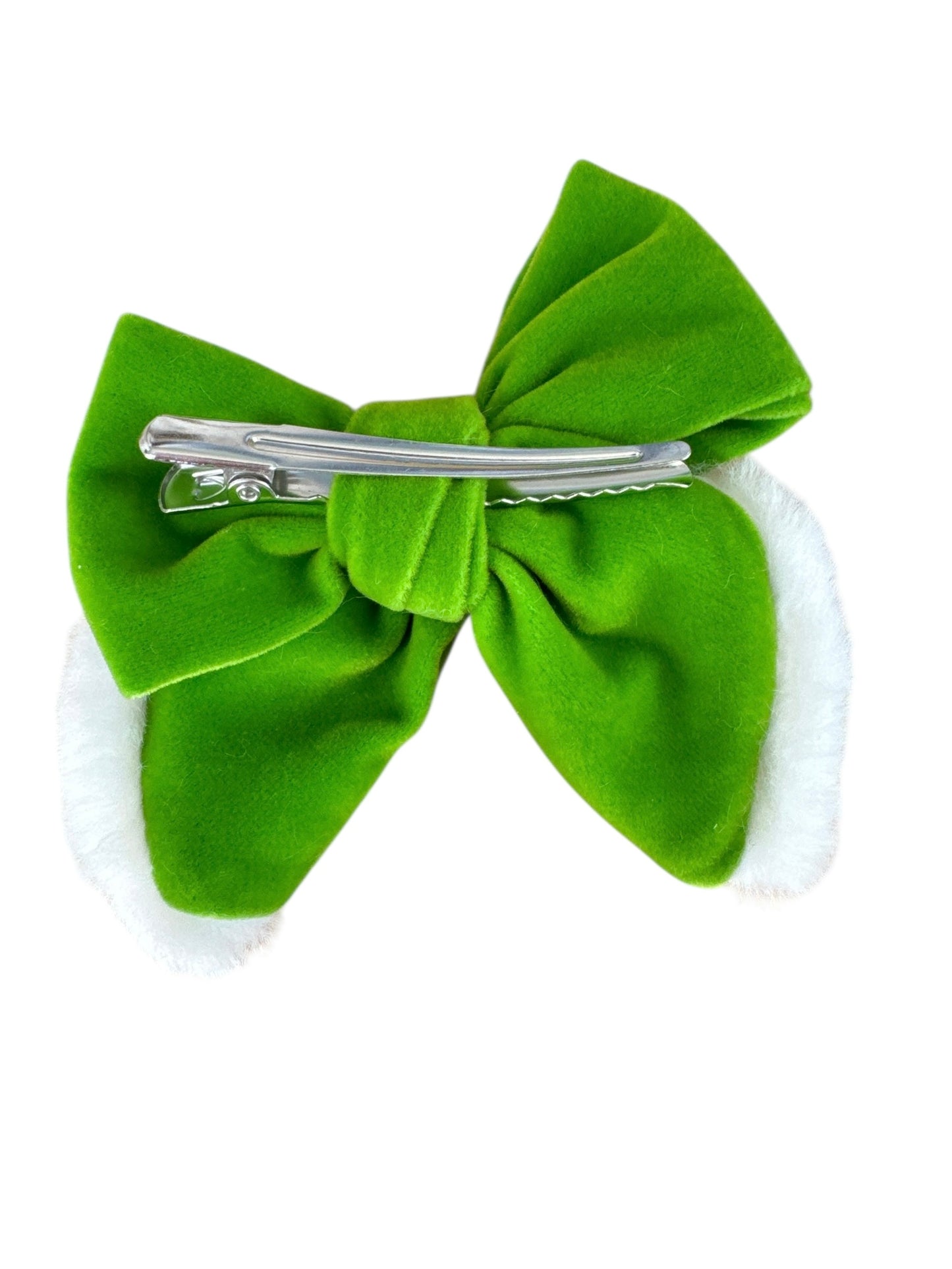 Grinch Hair Bow - Grinch Green & Red Heart Bow