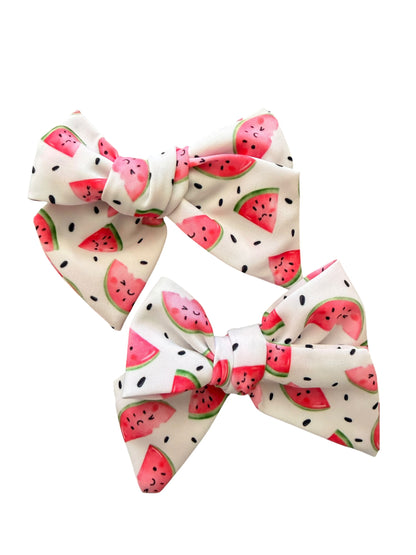 Pink Watermelon Hair Bow for Girls | Summer Alligator Clip & Pigtail Set