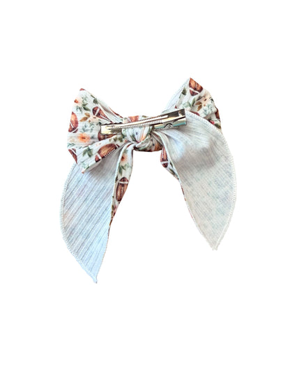 Cream Floral Football Hair Bows on Clip