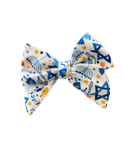 Hanukkah Hair Bows - White Holiday Accessories