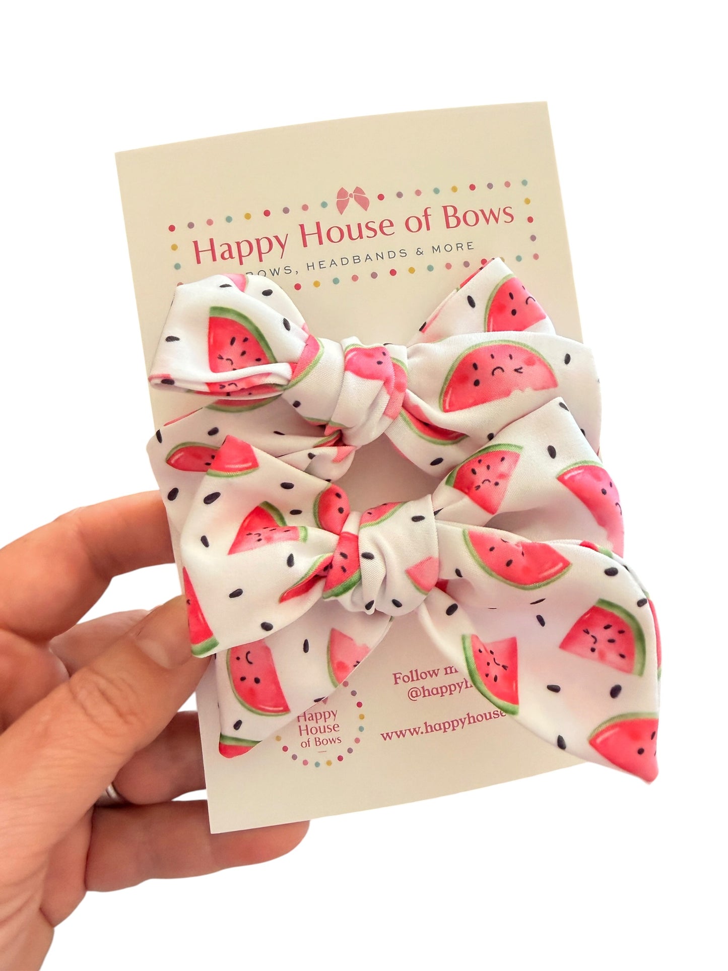 Pink Watermelon Hair Bow for Girls | Summer Alligator Clip & Pigtail Set