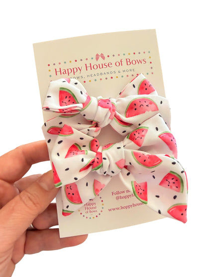 Pink Watermelon Hair Bow for Girls | Summer Alligator Clip & Pigtail Set
