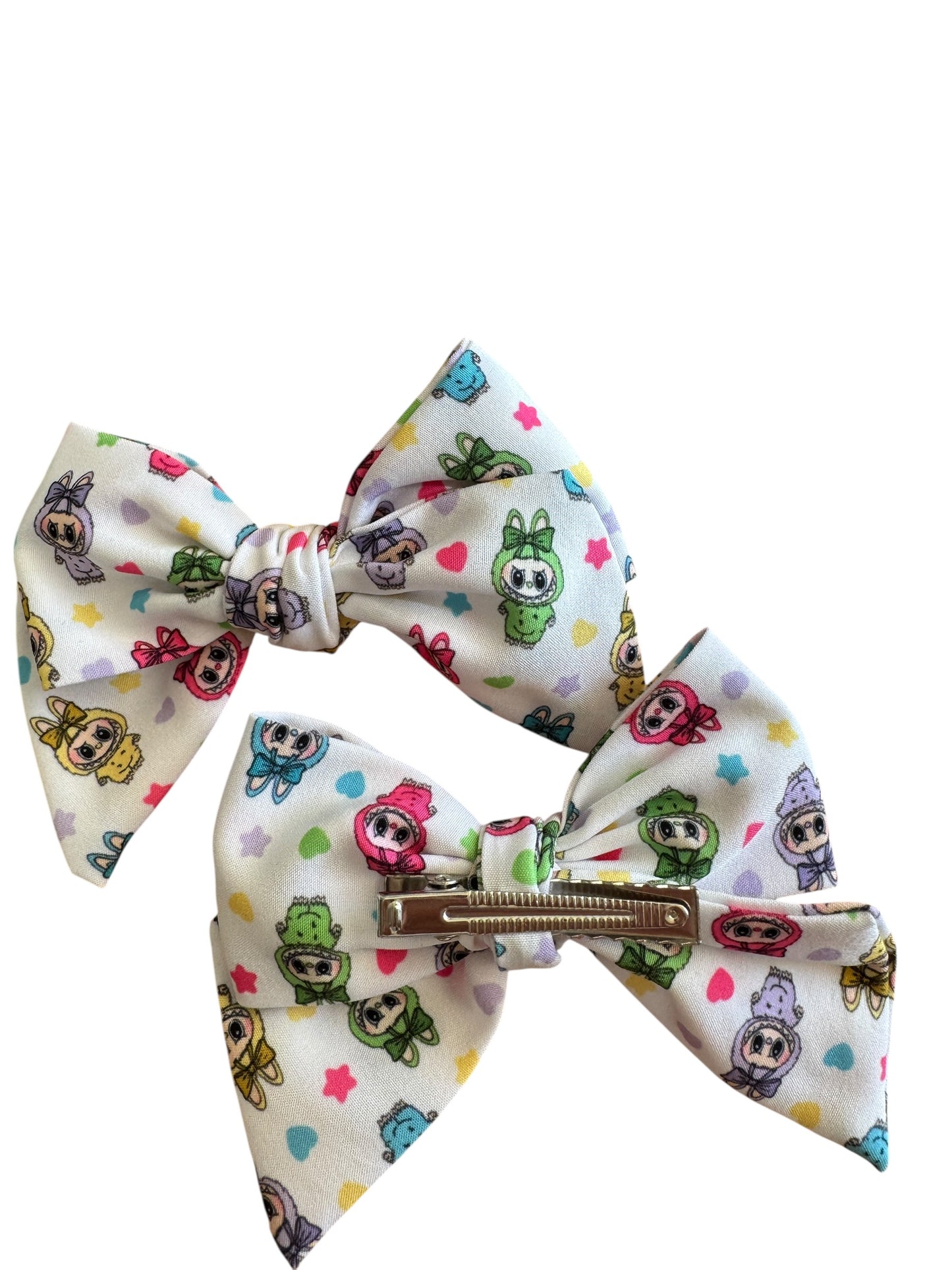 Labu Character Hair Bows for Girls - Bright Colored Fabric Bow Set with Alligator Clips