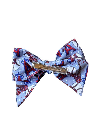Angels Baseball Hair Bows for Girls - Sports Bow with Alligator Clip for Game Day