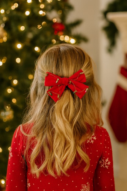 Red Velvet Lights Hair Bow - Christmas Holiday Hair Accessories