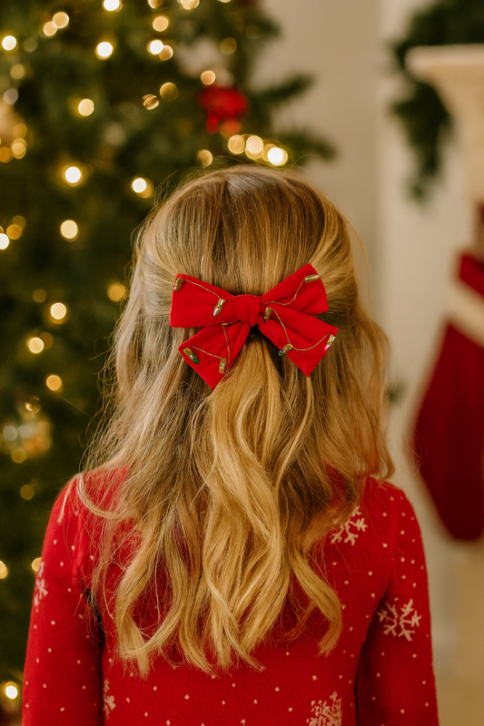 Red Velvet Lights Hair Bow - Christmas Holiday Hair Accessories
