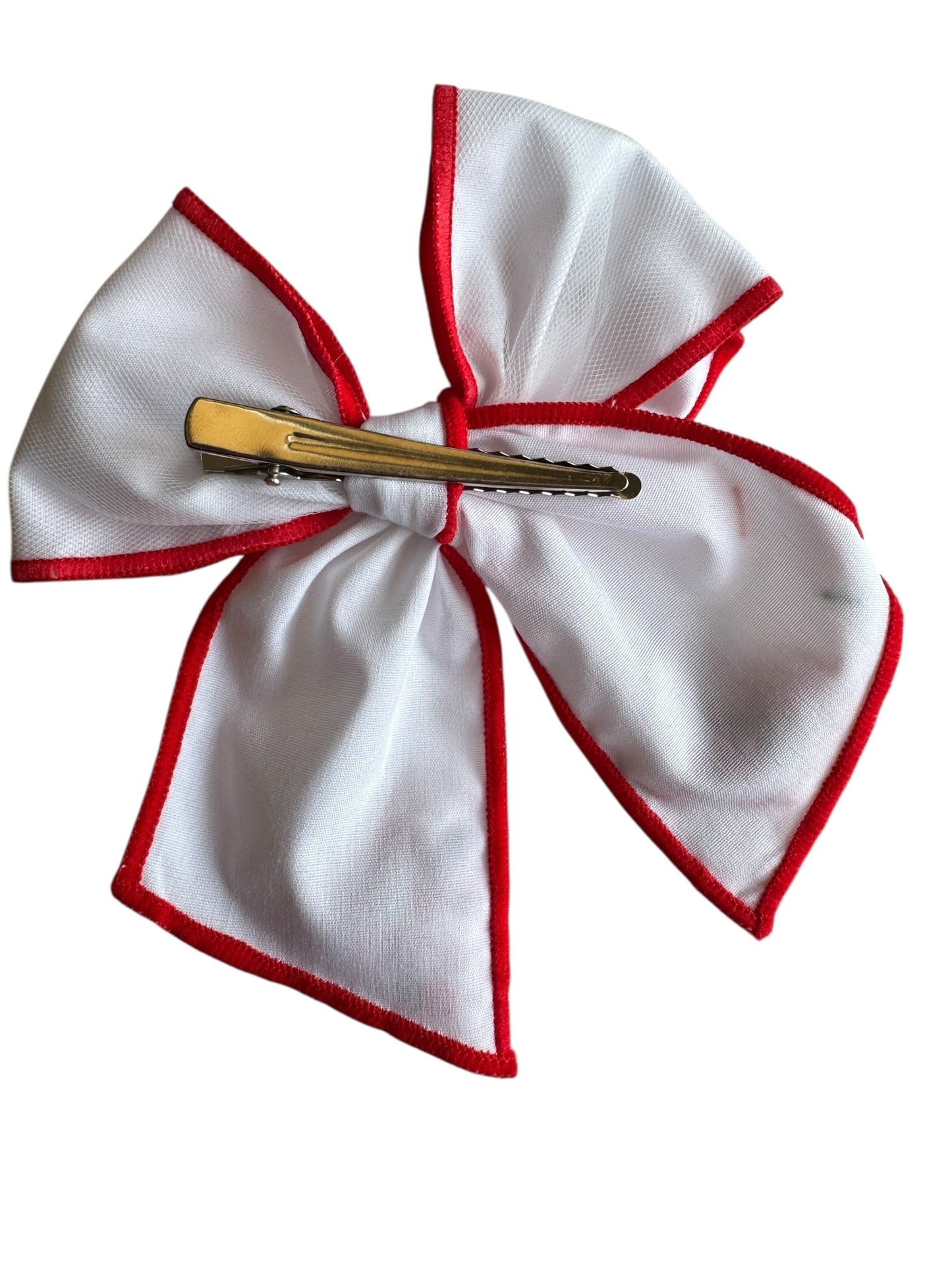 Snowflake Shaker Hair Bow with Red Trim - Christmas Holiday Hair Accessory