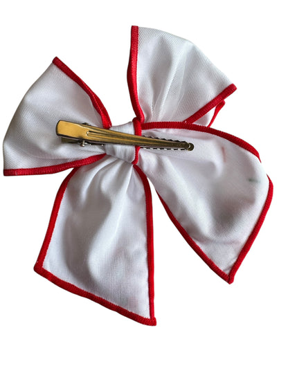 Snowflake Shaker Hair Bow with Red Trim - Christmas Holiday Hair Accessory