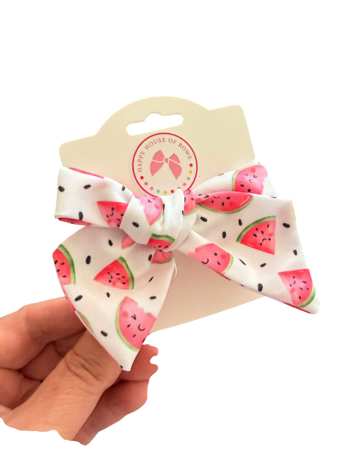 Pink Watermelon Hair Bow for Girls | Summer Alligator Clip & Pigtail Set