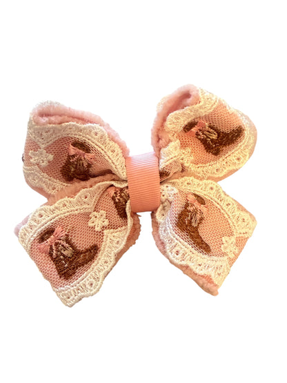 Pink Cowboy Boot Lace Boutique Hair Bow for Girls