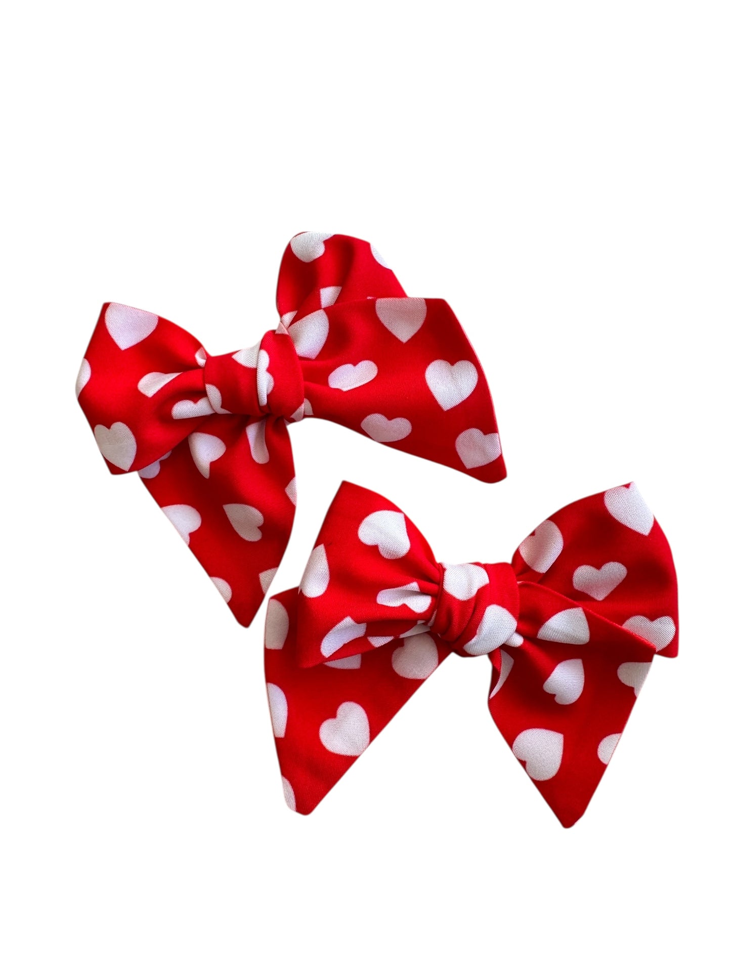 Red and White Hearts Hair Bows - Valentine's Day Hair Bows for Girls