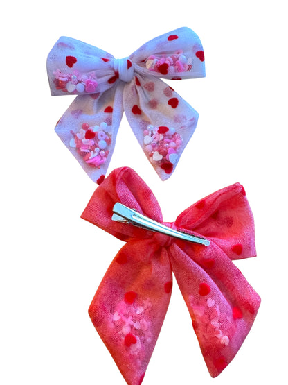 Red & White Shaker Hair Bows - Confetti Bows for Girls