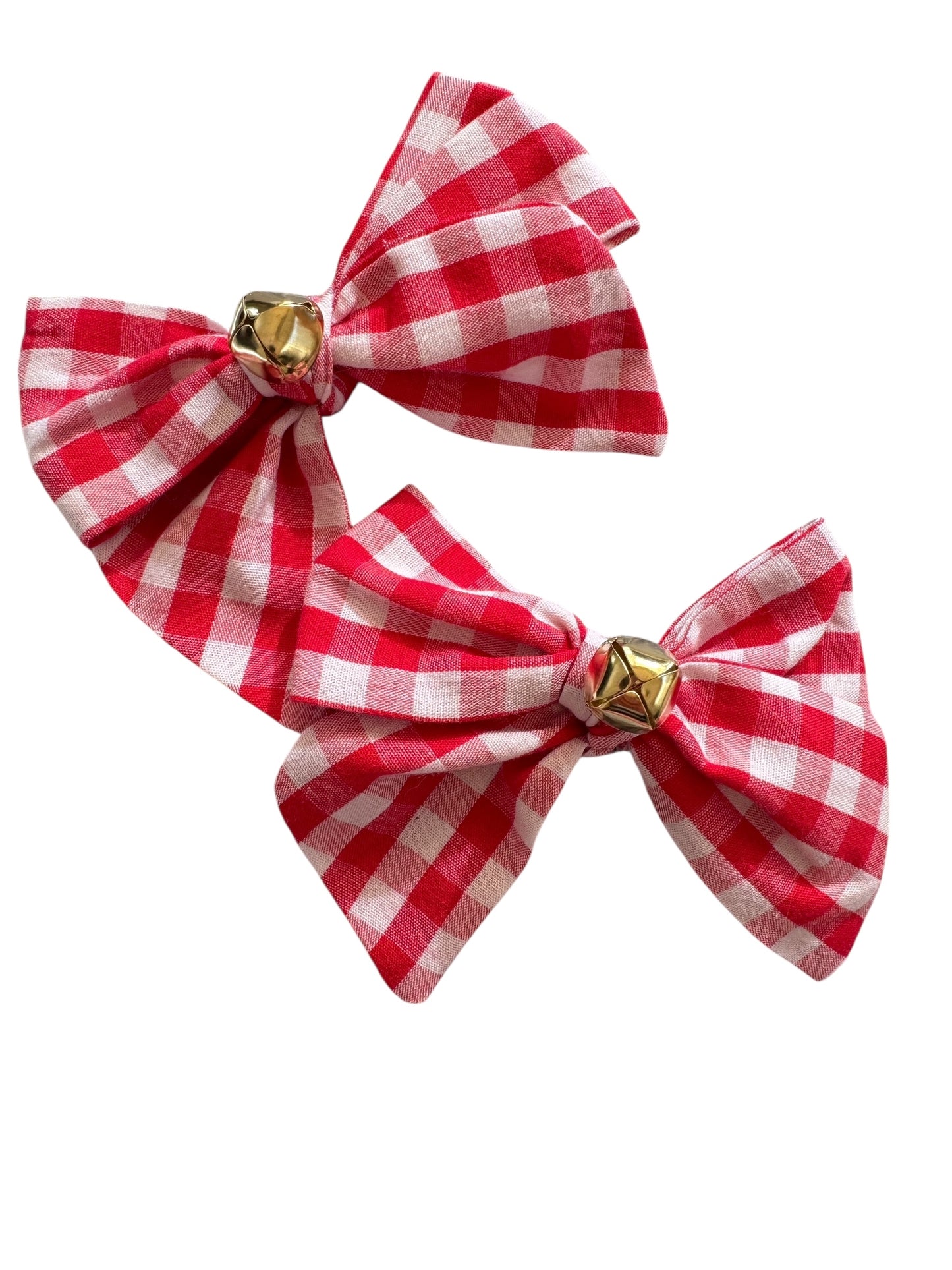 Red Checkered Jingle Hair Bow - Red Plaid Christmas Bow for Girls