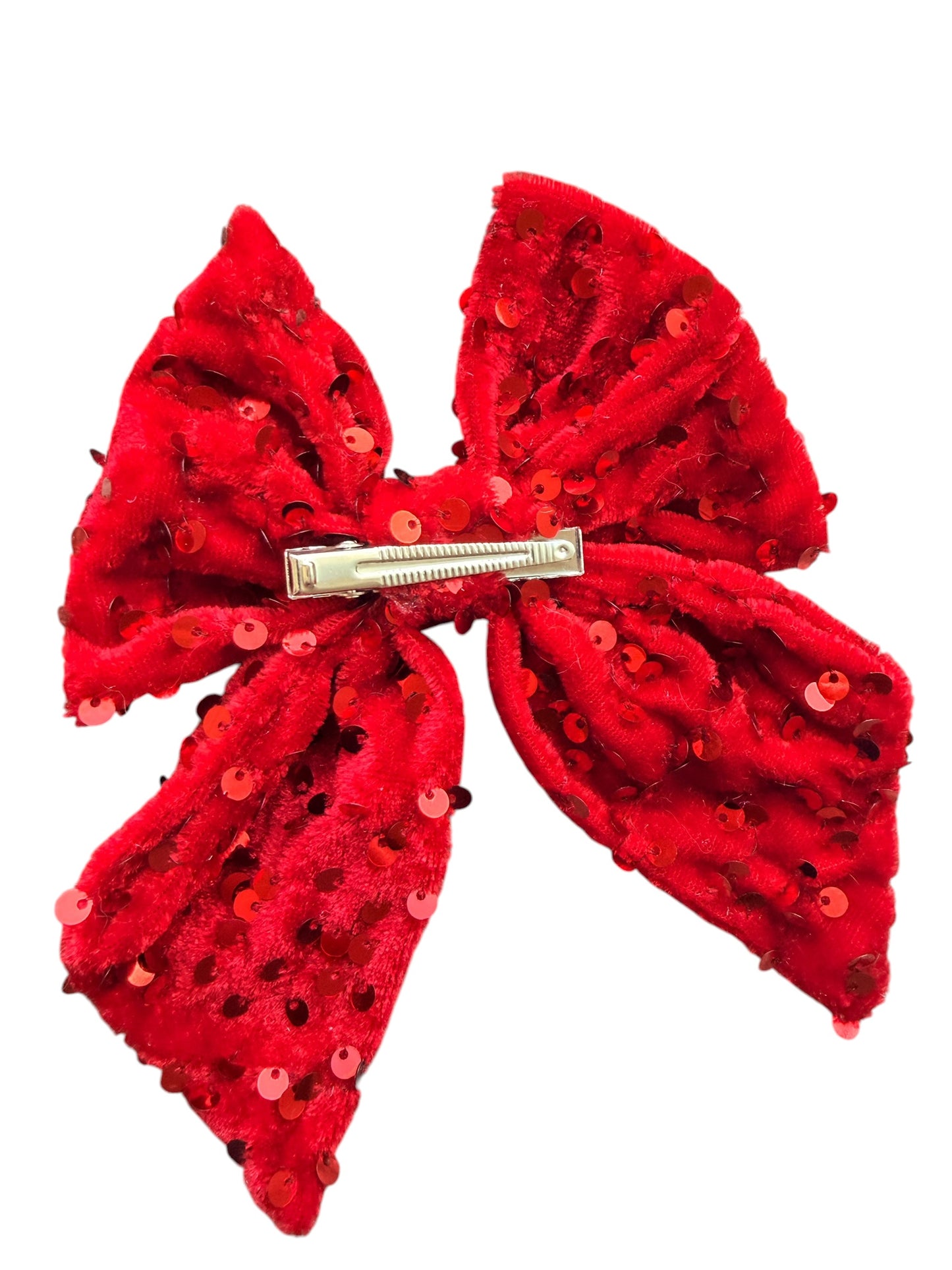 Patriotic Velvet Hair Bow with Sequins – Red White & Blue Alligator Clip Bow for Girls
