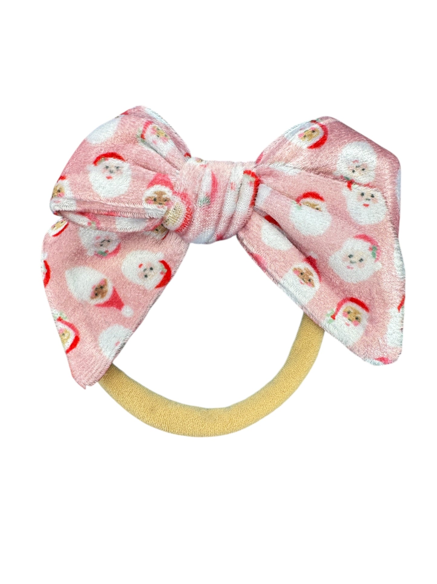 Pink Velvet Santa Hair Bows - Christmas Holiday Clips & Headbands